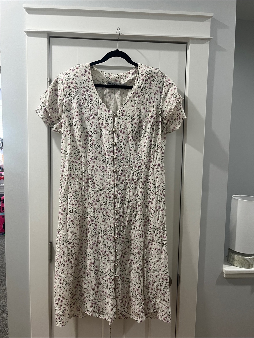Vintage Cottagecore Caroline Wells Size 20 Floral Button-Front Cream Midi Dress